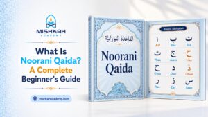 learning Arabic letters from the Noorani Qaida book with a teacher